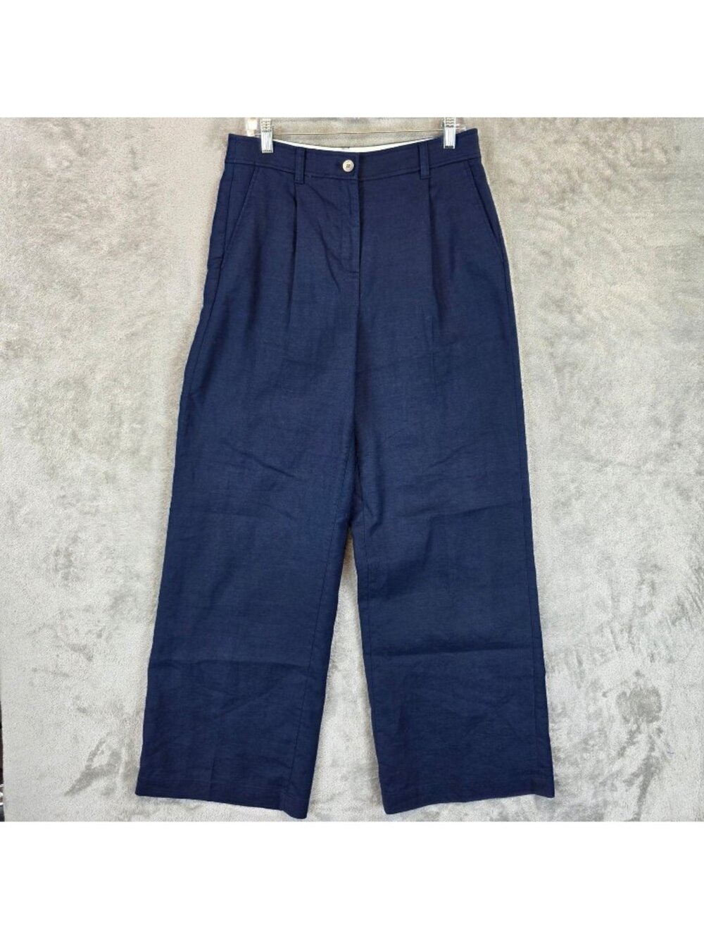 J.Crew Dress Pants Womens 8 Tall Blue Linen Twill Wide Leg Pleated Lined Work